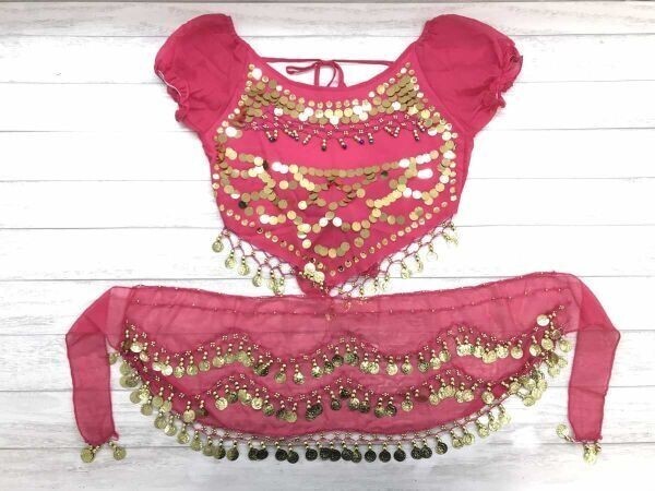 アラビアン 踊り子 オリエンタル衣装 ベリーダンス コスチューム コスプレ チェーン トップス しごき 装飾 レディース ピンク拍卖