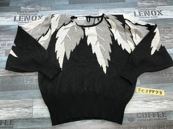 CHATEAU ONE レディース ボタニカル織 日本製 肩パッド レトロニットソー 黒グレー拍卖