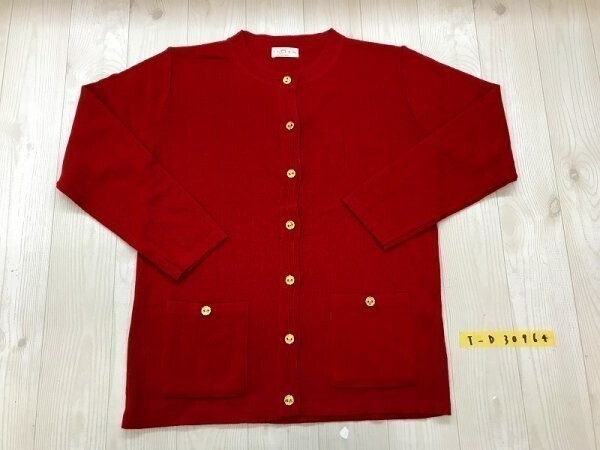 TEFANO ELEGANCE レディース 金ボタン ニットカーディガン 赤拍卖