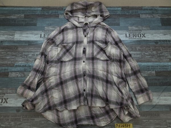 snidel スナイデル レディース チェック フランネル 日本製 フード付き 長袖シャツ F 紫黒白拍卖