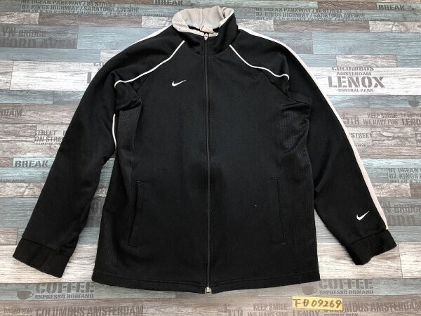 NIKE ナイキ メンズ FIT DRY ロゴ刺繍 ジップジャージジャケット M 黒グレー拍卖
