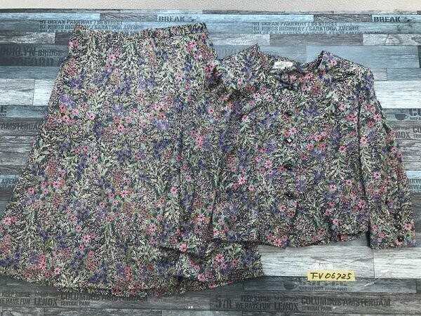 ROMANNOIX レディース 花柄 薄手 肩パッド入ブラウスジャケット・スカート 上下セットアップ 11 黒ピンク紫緑拍卖