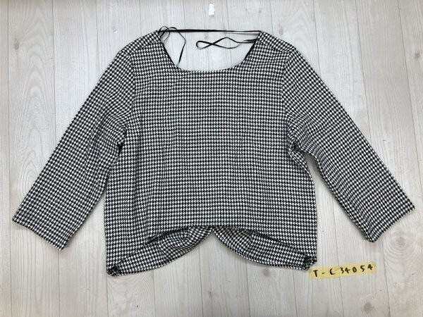 ZARA ザラ レディース 千鳥柄 リボンヘム プルオーバーカットソー 白黒拍卖
