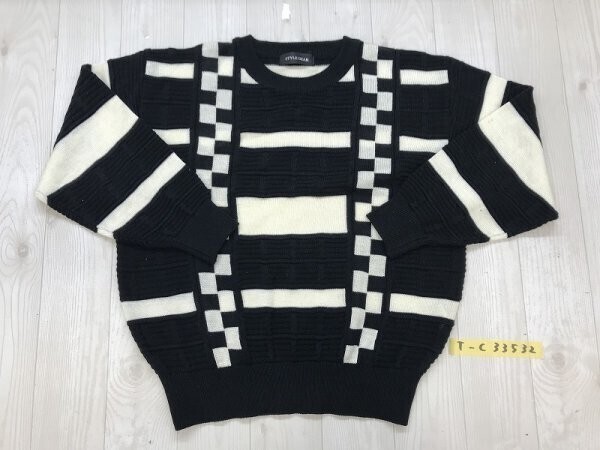 STYLE GEAR メンズ 柄織り ニットセーター M アイボリー黒拍卖