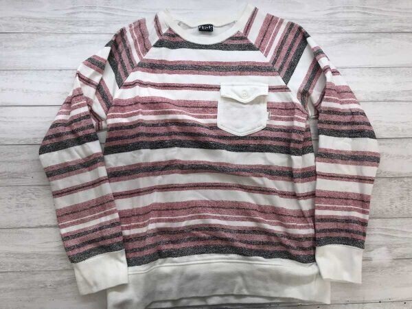 VOLCOM ボルコム メンズ サーフ ストリート 古着 胸ポケット付き ボーダー かすれプリント 長袖 スウェット トレーナー S 白 赤 黒拍卖