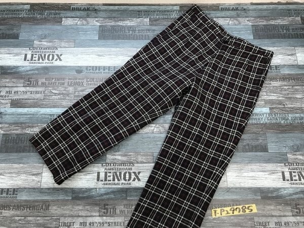 レディース チェック センタープレス フランネル クロップドパンツ 紺他拍卖