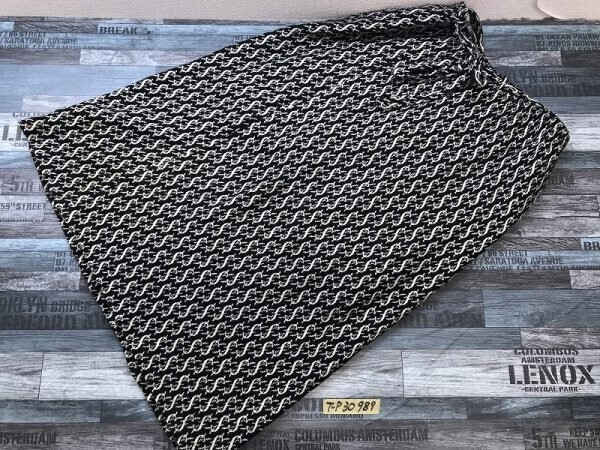 レディース 総柄 ベルト付き ニットスカート 裏地付き 黒白拍卖