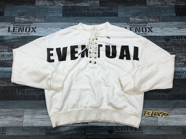 GU ジーユー レディース 英字プリント レースアップ トレーナー M 白拍卖