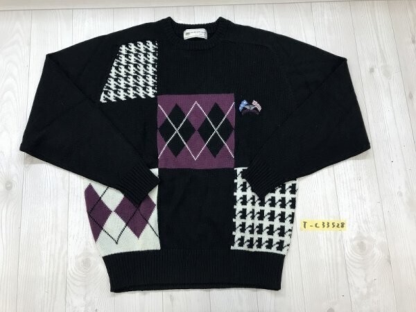 DORSET CLUB メンズ アーガイル&千鳥柄 ニットセーター M 黒紫白拍卖