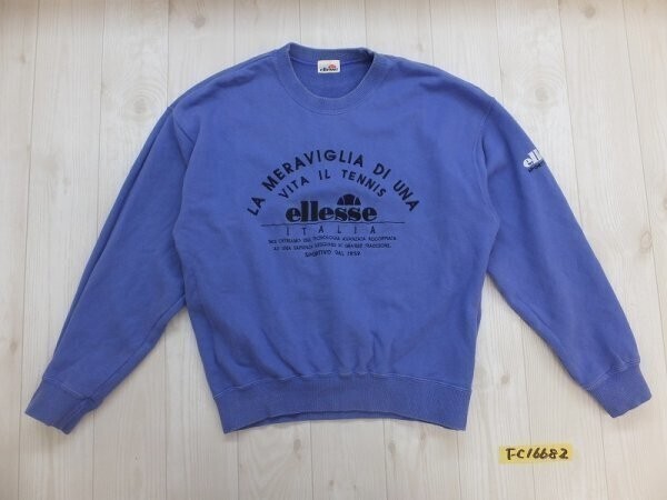 ellesse エレッセ メンズ レディース ビッグロゴ刺繍 綿 レトロ トレーナー S 青紫拍卖