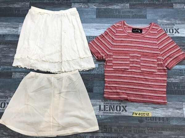 MARY QUANT マリークワント レディース 日本製 半袖カットソー・スカート ・インナーペチコート 上下3点セット 赤・ベージュ拍卖