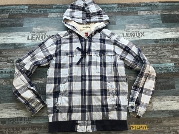 QUIKSILVER クイックシルバー メンズ チェック ダブルポケット 裏地付き ジップパーカー S 紺白水色拍卖
