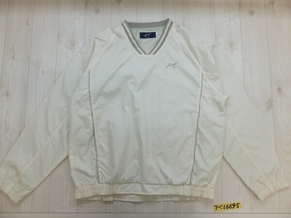 AXY MIZUNO ミズノ メンズ ロゴ刺繍 Vネック ポリエステル プルオーバージャケット L グレーアイボリー拍卖