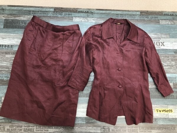 ANNE KLEIN アンクライン レディース 薄手 ジャケット・スカート 上下セットアップ 9R ワイン色拍卖