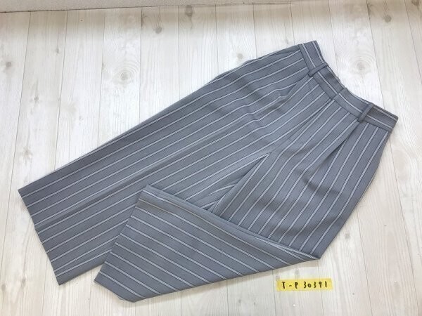 MICHEL KLEIN ミッシェルクラン レディース ストライプ タック入りパンツ 36 グレー白拍卖