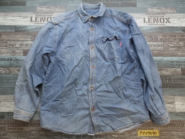 ASPA キッズ フラップ胸ポケット デニム長袖シャツ 160 青拍卖