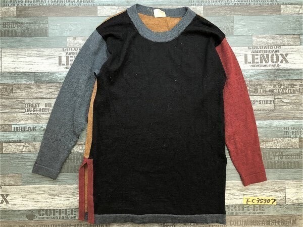 A レディース 切替 サイドスリット入り ニット チュニック 黒赤グレー青黄土拍卖