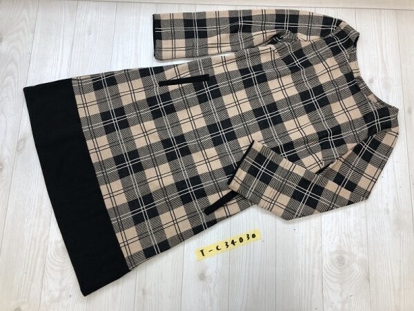 FABIA レディース チェック柄 ポケット付き ワンピース M ベージュ黒白拍卖