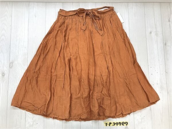 新品タグ付き!Phrase レディース ウエストリボン付き ギャザースカート F オレンジ拍卖