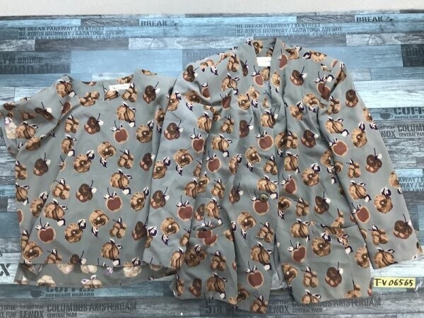 SAISON DE MIKI レディース 日本製 総柄 肩パッド 半袖カットソー・ジャケット 2点セット 9AB2 グレー拍卖