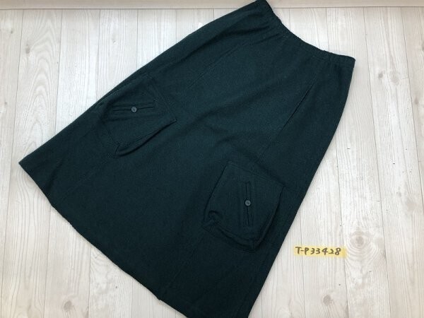 FASHION VILLAGE レディース 日本製 裏地あり ポケット付き ウール 起毛 イージーロングスカート M-L グリーン拍卖