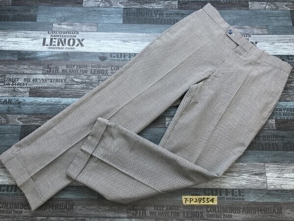 TAC メンズ チェック柄 ポリエステル・ウール ロールアップ センタープレスパンツ 82㎝ 黒青白拍卖