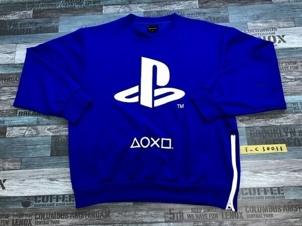 PLAY STATION メンズ ロゴプリント リブ切替 トレーナー M 青拍卖