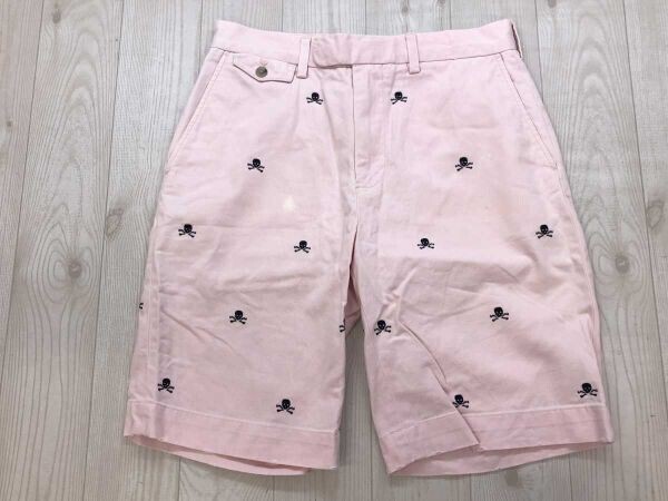 Ralph Lauren RUGBY ラルフローレン ラグビー アメカジ アイビー スカル総柄 刺繍 ハーフ ショート チノ パンツ ボトムス メンズ 28 ピンク拍卖