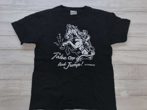 ラジオNIKKEI 競馬 イラストプリント メンズ オールド レトロ 企業物 古着 半袖Tシャツ コットン100% M 黒拍卖