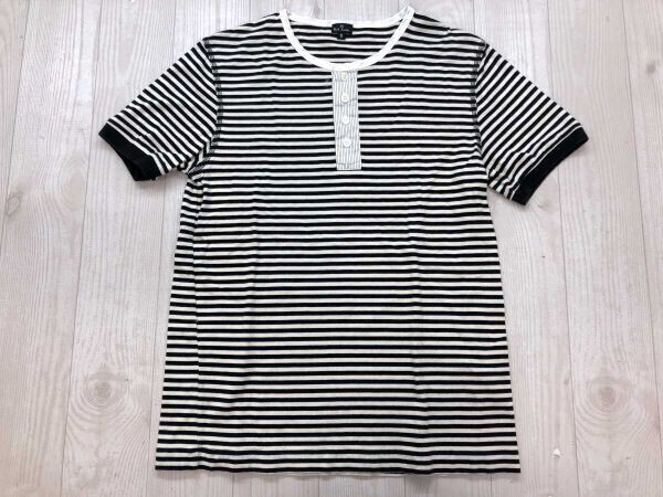 PS ポールスミス Paul Smith レトロ トラッド MORI-KEI 古着 ボーダー ヘンリーネック 半袖Tシャツ レディース 綿100% 日本製 S 白 黒拍卖