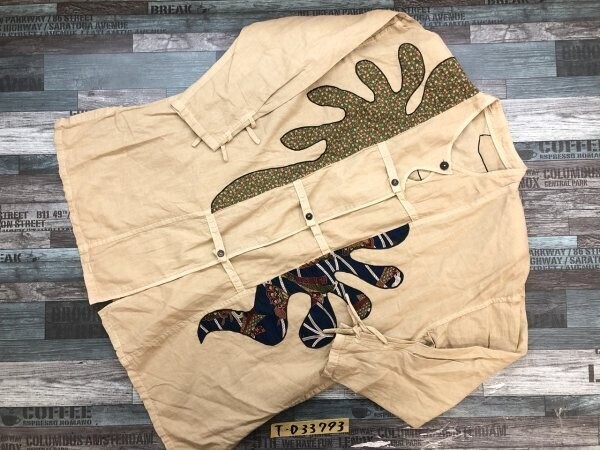 レディース フロントスナップボタン 肩パッド 民族衣装風 ジャケット ベージュ拍卖