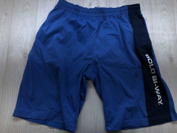 ポロ バイウェイ POLO BI-WAY レトロ スポーツ アメトラ 配色切替 ハーフ イージー ショート パンツ コットン60% ポリエステル40% LL 青拍卖