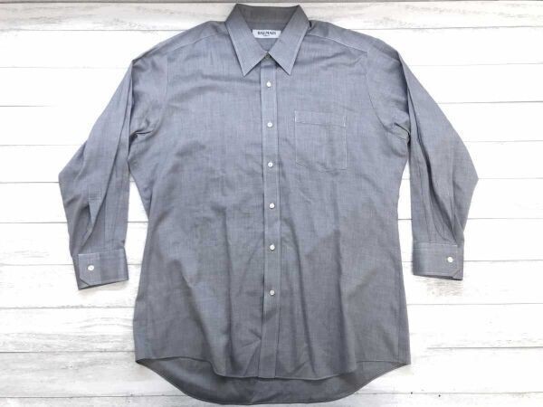 BALMAIN バルマン オールド レトロ クラシック 古着 無地 長袖ドレスシャツ メンズ 日本製 グレー拍卖