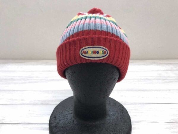 MIKIHOUSE ミキハウス レトロ ボーダー リブ編み ポンポン付き ニット帽 キャップ キッズ 子供服 ウール100% マルチ拍卖