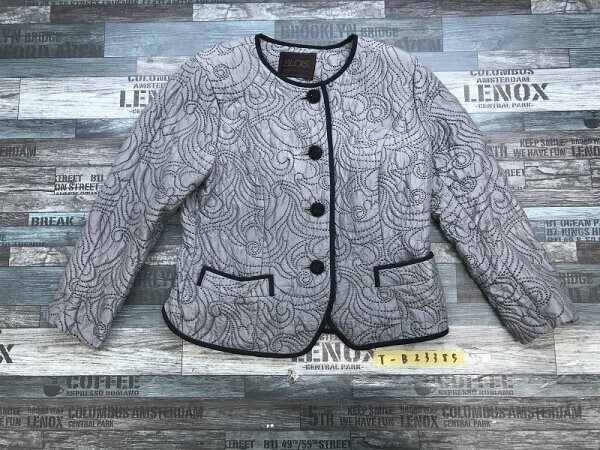 BLOIS レディース ステッチ入 ノーカラージャケット グレー黒拍卖