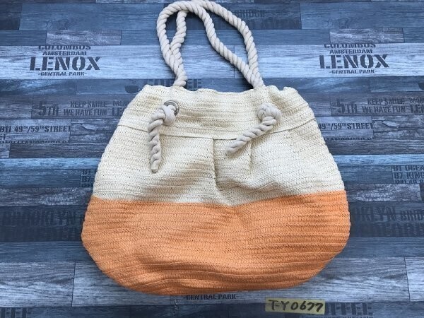 PIXY PARTY レディース マチ付き ロープ かご トートバッグ アイボリーオレンジ拍卖