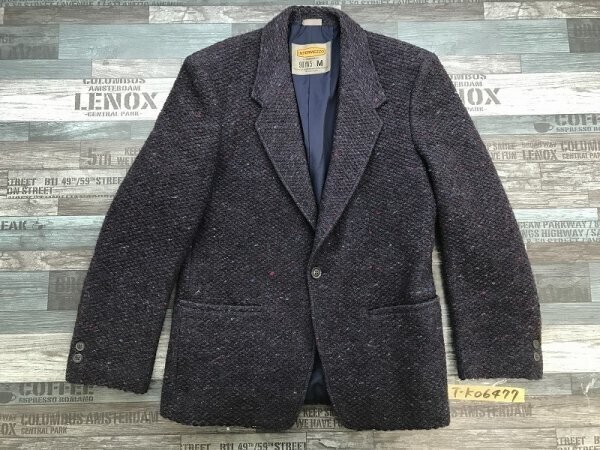 INTERMEZZO インターメッツォ メンズ 肩パッド入 ネップ 起毛 ワンボタンジャケット ウール 裏地 秋冬 90YA5 M ネイビー拍卖