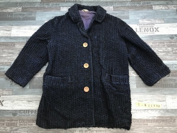 Laurel Lueen レディース ツイード ミディ丈 コート 黒青拍卖