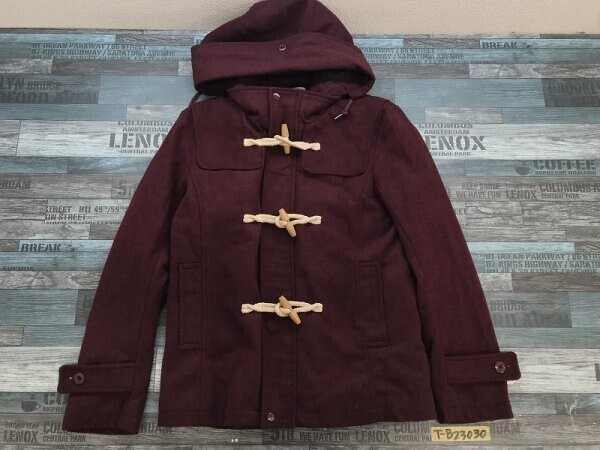 NAVAL メンズ ウールライク フード取り外し可 比翼ジップ ダッフルコート 中綿 M ボルドー拍卖