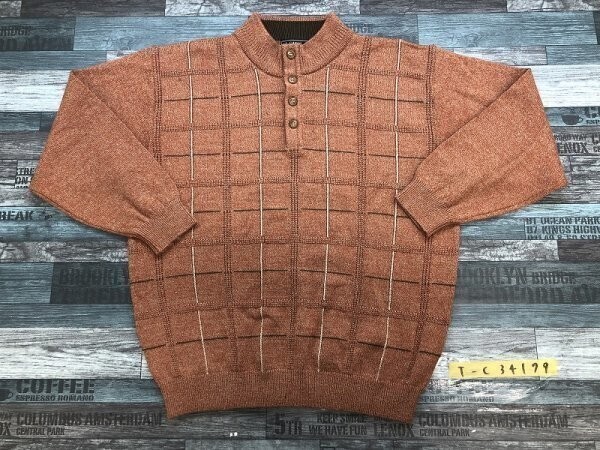 ST.CAROL メンズ ハーフジップ グラフチェック セーター L オレンジベージュ拍卖