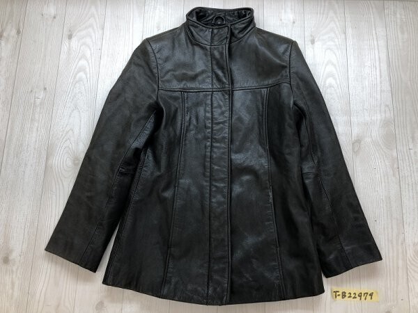 SEPT DINE レディース 牛革 比翼ジップ レザージャケット 9AR ダークブラウン拍卖