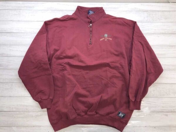 J&M SportsWear メンズ USA製 オールド 古着 ドラリー大学 Drury College 襟付き ハーフジップ スウェット トレーナー XL エンジ拍卖