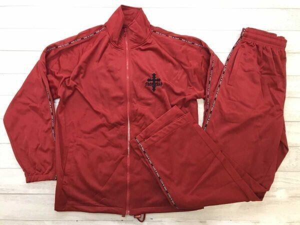 LA-FIORI ストリート ネオお兄系 クロス刺繍 フェザー グラデーション プリント トラックスーツ ジャージ 上下セットアップ メンズ M 赤拍卖