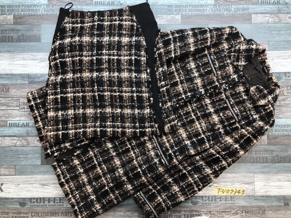 ARTISAN アルチザン レディース 羊毛混 ロングジャケット・スカート ツイード調 上下セットアップ 7 黒茶白拍卖