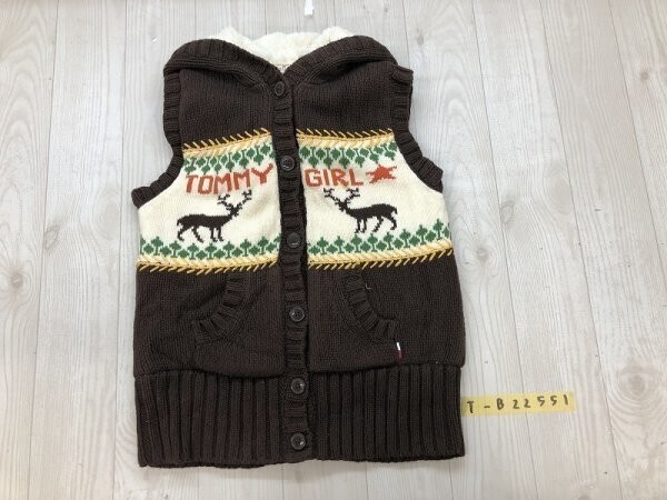 TOMMY GIRL トミーガール 裏ボア ニット フーディー ベスト S/P 茶アイボリー拍卖