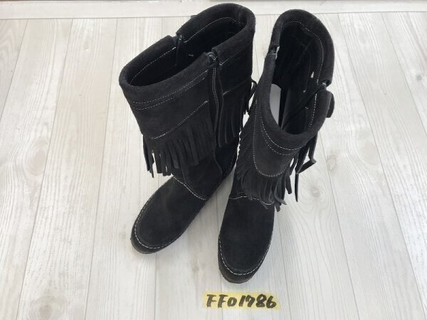 銀座かねまつ レディース スエード フリンジ ブーツ 黒拍卖
