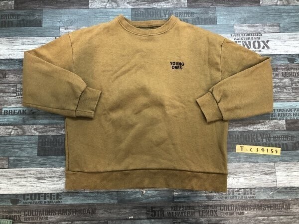 YOUNG ONES メンズ 刺繍 裏起毛 トレーナー カーキ拍卖