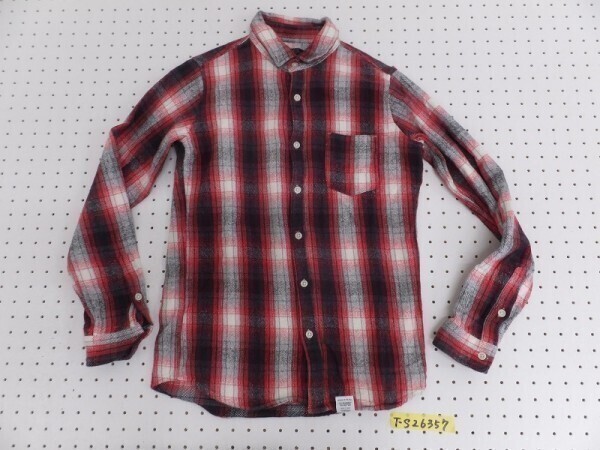 AZUL by moussy アズールバイマウジー メンズ チェック柄 胸ポケット付き フランネルシャツ 赤×黒×白 S拍卖