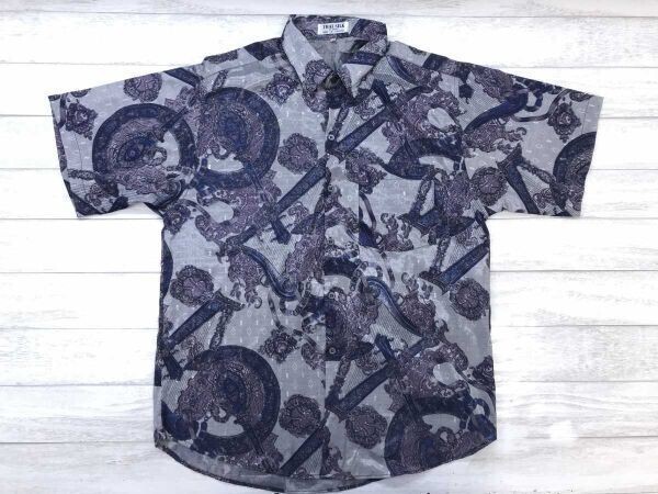 THAI SILK タイシルク レトロ オールド 古着 オリエンタル エキゾチック アンティーク柄 半袖シャツ 柄シャツ メンズ M 紫系 タイ製拍卖
