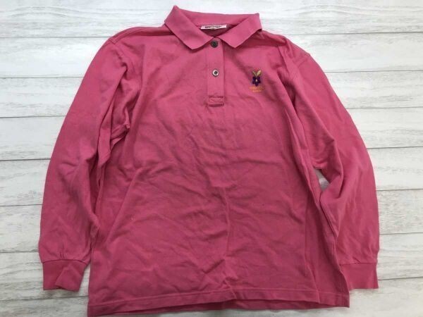 フィオルッチ FIORUCCI レトロ トラッド スポーツ ロゴ刺繍 鹿の子 長袖ポロシャツ レディース スペアボタン1個 コットン100% 42 ピンク拍卖
